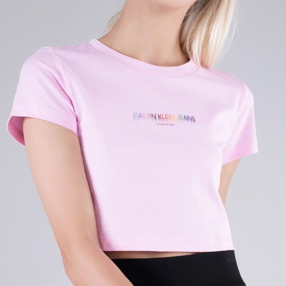 NEW Calvin Klein Jeans CK Retro Crop Baby Logo Tee Top Shirt T-Shirt Pride Teen